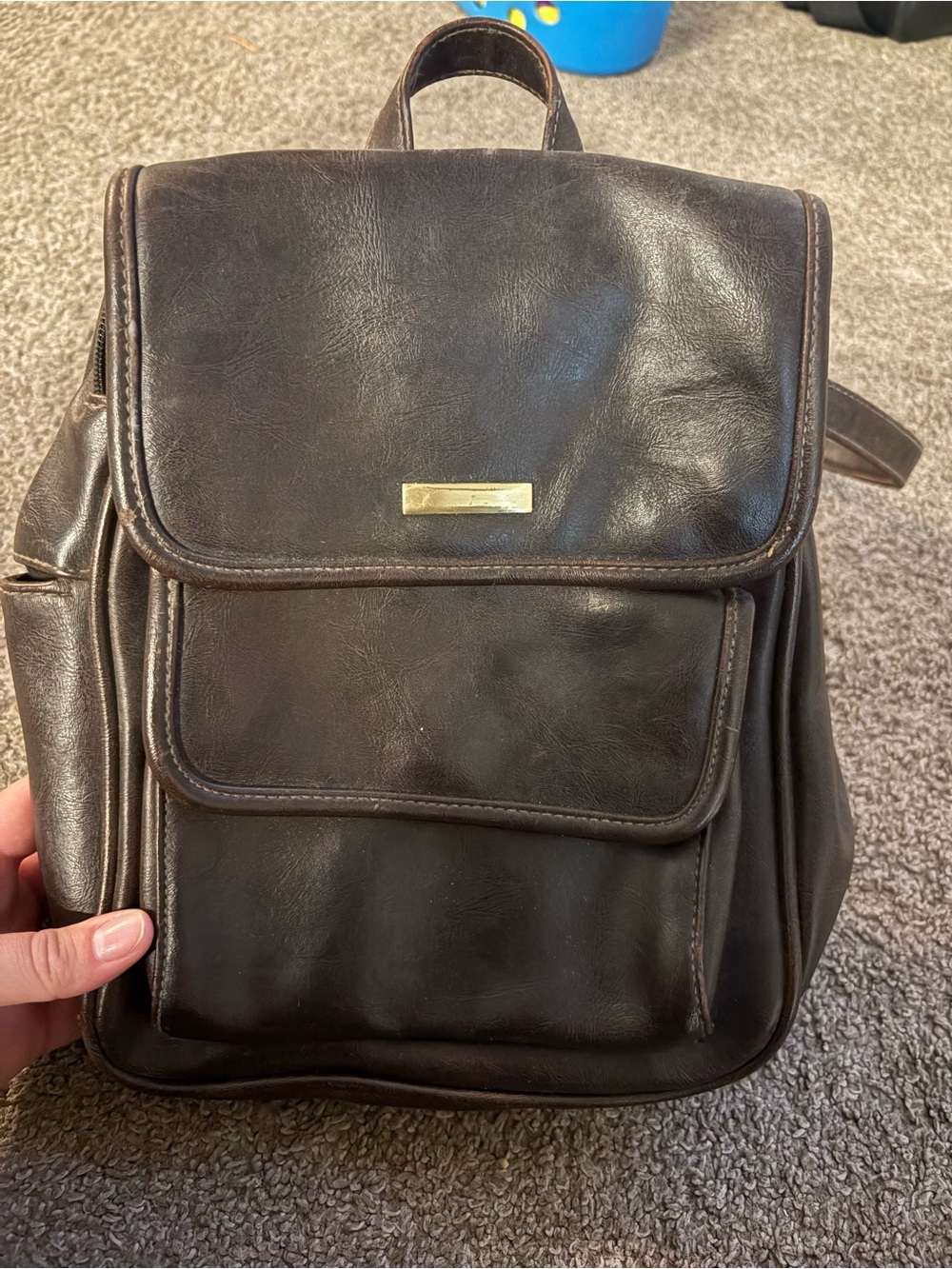 Men's Brown Faux Leather Backpack with Gold Accent